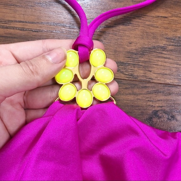 Trina Turk • halter high neck swimsuit one piece orchid flounce fuchsia pink - Picture 5 of 14